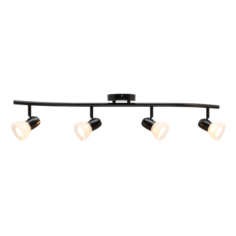 Modern Black Curved 4-Light Track Ceiling Fixture with Alabaster Glass