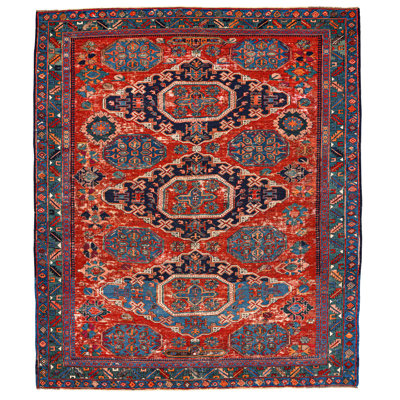 Tapis multicolore Tribal en laine 5 pi x 5 pi 11 po années 1970 Tribal