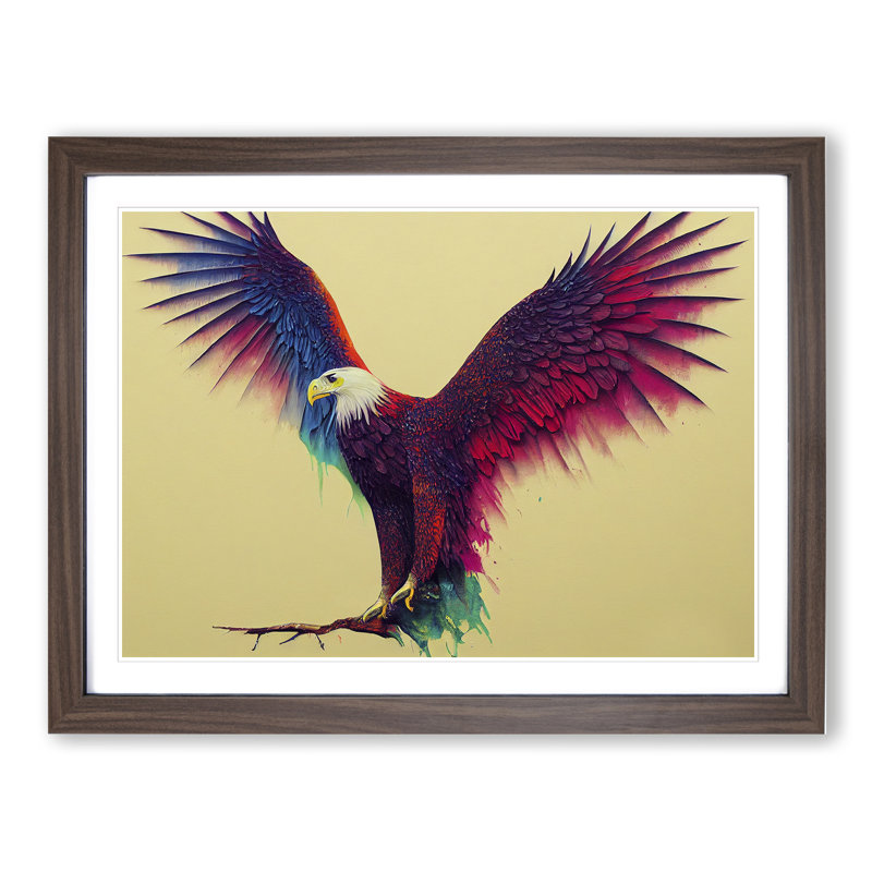 Incomparable Eagle Bird Abstract - Single Picture Frame Print, 34cm H x 46cm W x 2cm D, Walnut