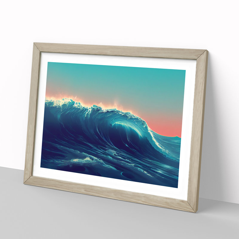 XH1022-6465X Ocean Wave Sunset Vol.4 - Single Picture Frame Print, 34cm H x 46cm W, Oak