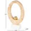 Sculpture ovale en marbre crème abstraite avec boule dorée et base blanche