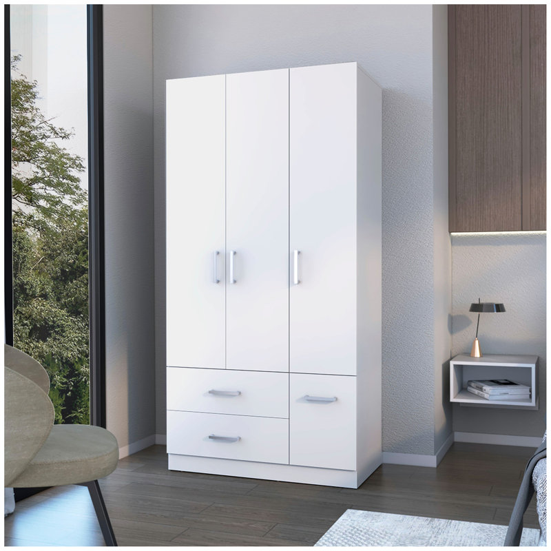 Armoire 4 portes 2 tiroirs, H 71,1 po x l 35,4 po x P 18,7 po, Blanc