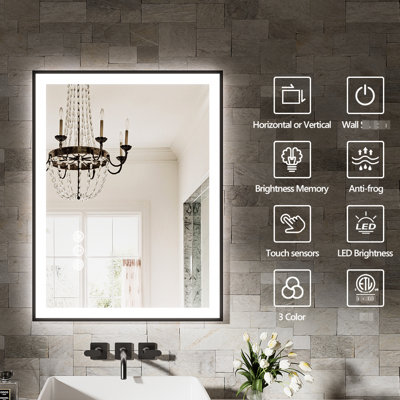 48x30 Inch Led Smart Mirror In Bathroom, Adjustable Brightness And Color, Built - Fog, Wall Switch Control, Ul Components, 5mm Tempered Glass For Long Term Use Bathroom Inch, Dimmable With 3 Color