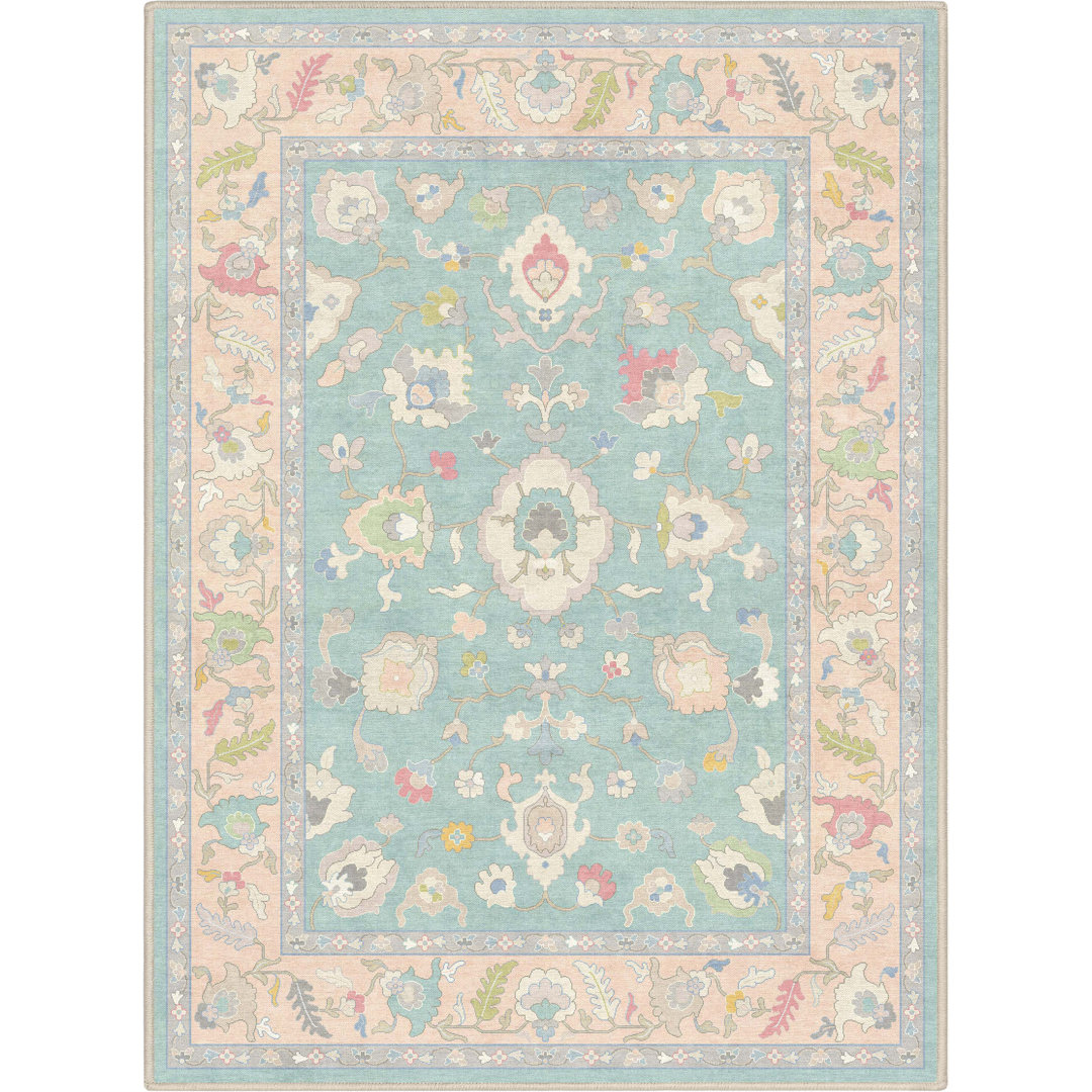 Bungalow Rose Adrith Konya Updated Traditional Oriental Pastel Green Area Rug Bungalow Rose Rug 