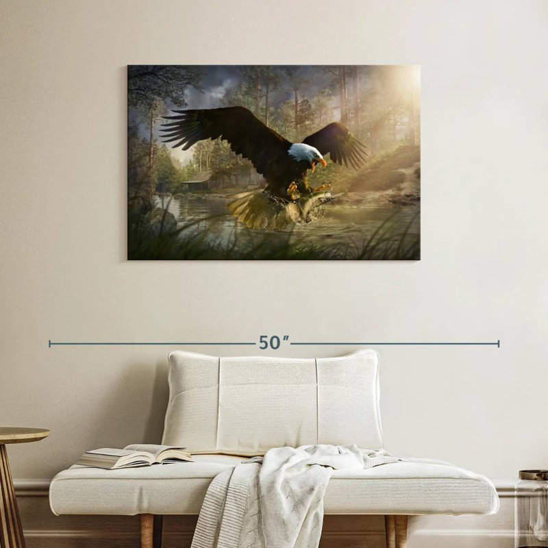 Brampt Bald Eagle Catching Fish, 26" H x 39" W