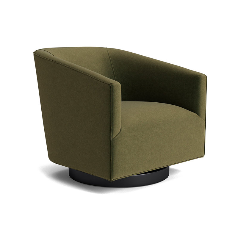 Cooper Upholstered Swivel Barrel Chair, Performance Velvet - Balsam, Black Metal