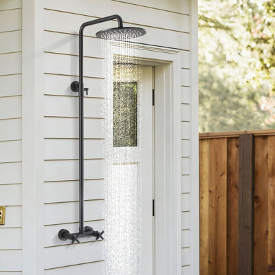 48"H Solid Brass Outdoor 10 Inch Round Rain Shower Set With Dual Cross Handle