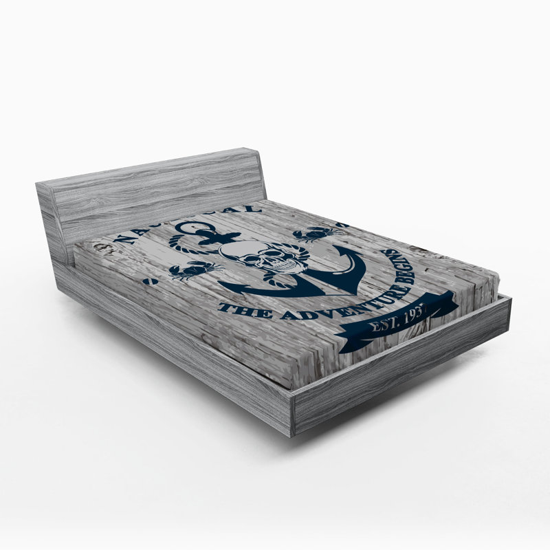 Ambesonne Nautical Fitted Sheet 2-Pack Anchor Skull Sea Beige Navy Blue, King Fitted Sheet