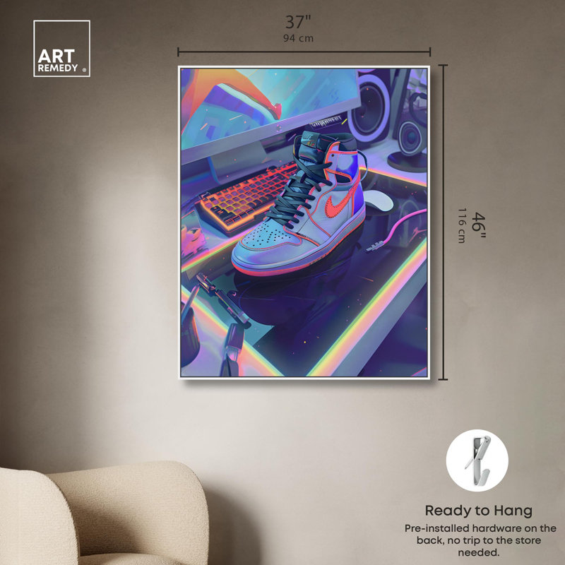 Art sur toile PC Sneaker, H 46 po x l 37 po x P 1,8 po, Cadre flottant blanc