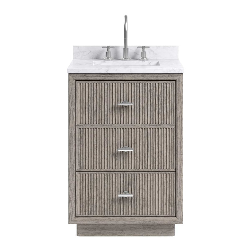 Rhett Vanity, Steel Oak, 24" W, Carrara Marble