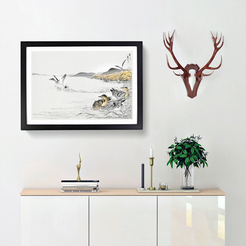 Ducks by the Reeds by Numata Kashu - Picture Frame Painting Print, 36cm H x 48cm W x 2cm D, Black Framed