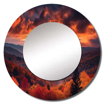 Tennessee Great Smoky Mountains Sunset I - Tennessee Decorative Mirror, Modern Round Wall Mirror, Printed Metal Art