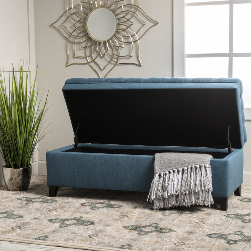 Hand- Rectangular Storage Bench - 20.5" X 18.25" Faux Leather For Board Games 18.25, Marine