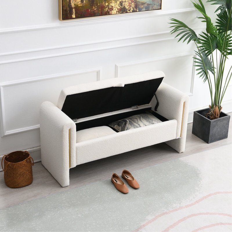 Banc de bout avec accoudoirs et rangement Modern, Crème, crème