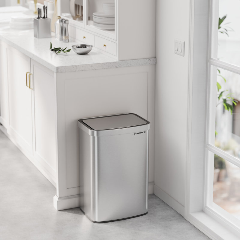 13.2 Gallon Steel Motion Sensor Odor Resistant Trash Can with 15 trash bags, Silver