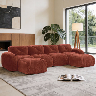 Boneless 6 Piece 141" Sectional Boneless Sofa Oversized Compression Velvet Modular Deep Seat Cloud Couch With Movable Ottomans, No Assembly Required