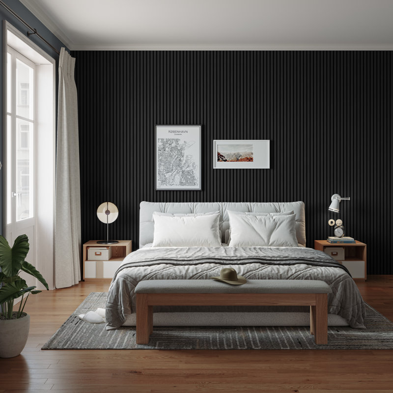 Ensemble de 4 panneaux muraux à lattes de 94,5 po x 12,6 po x 0,8 po pour lattes murales noires (paquet de 4 / 33,07 pieds carrés)