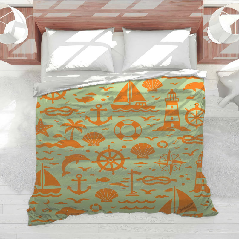 Orange Nautical Icons Comforter, Twin Extra Long