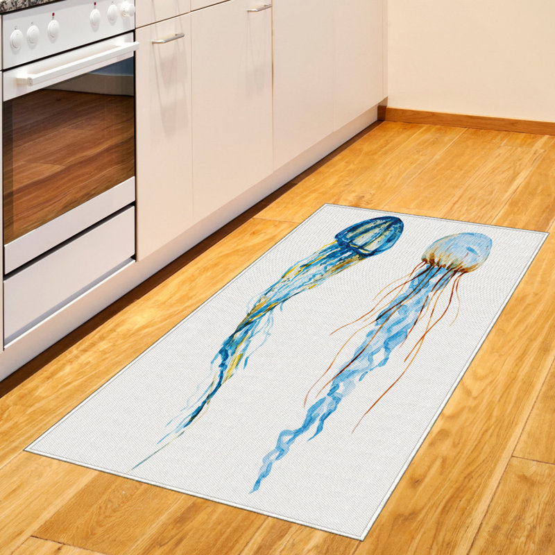 Tapis décoratif à longues fibres en polyester à haute densité Jellyfish, Rectangle 2 pi 7 po x 5 pi