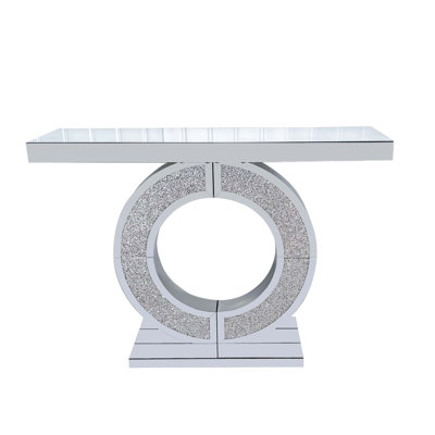 O Shaped Mirror Console Table With Crystal Hallway Entry Home Décor, Handicrafts Mirror Table For Living Room