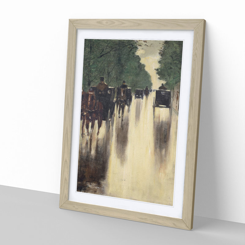 Horses and Carriages by Lesser Ury - Picture Frame Painting, 65cm H x 48cm W x 2cm D, Oak Framed