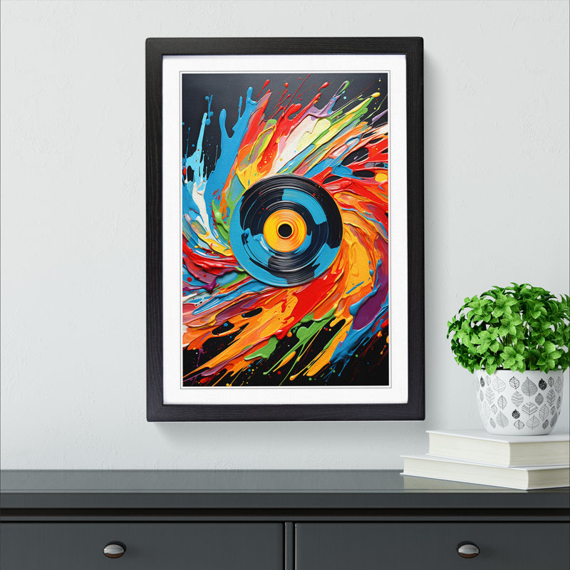 Vinyl Record Abstract - Framed Print, 46cm H x 34cm W x 2cm D, Black