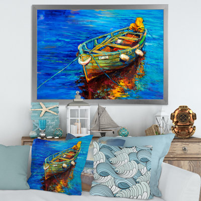Bateaux qui reposent sur l'eau pendant un coucher de soleil chaud IV - peinture sur toile