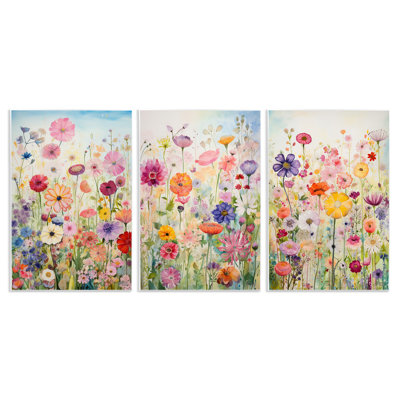 Bold Flower Meadow Horizon Wall Plaque Art Set by RB