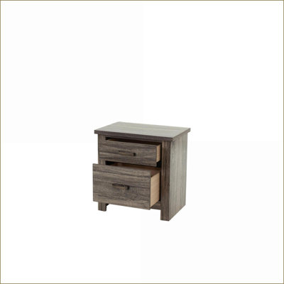 Gray Oak Wood Nightstand – Compact Bedroom Storage