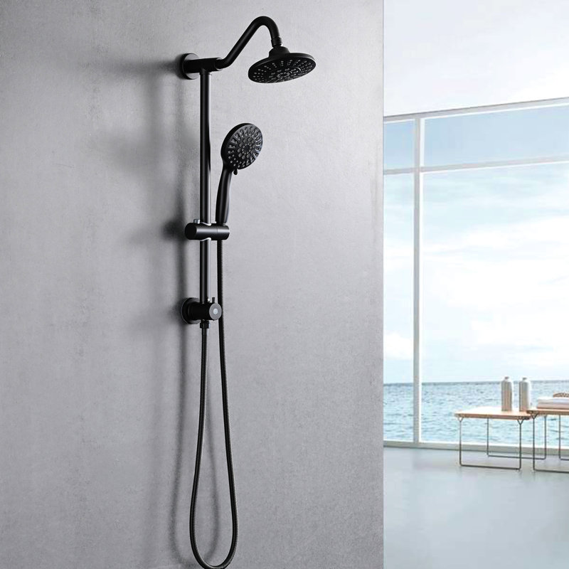 6 Inch Rain Shower Head With Handheld, Matte Black Bathroom Shower, 2.5 Gpm, Adjustable Slide Bar, Corrosion , Consistent Powerful System, Modern Style