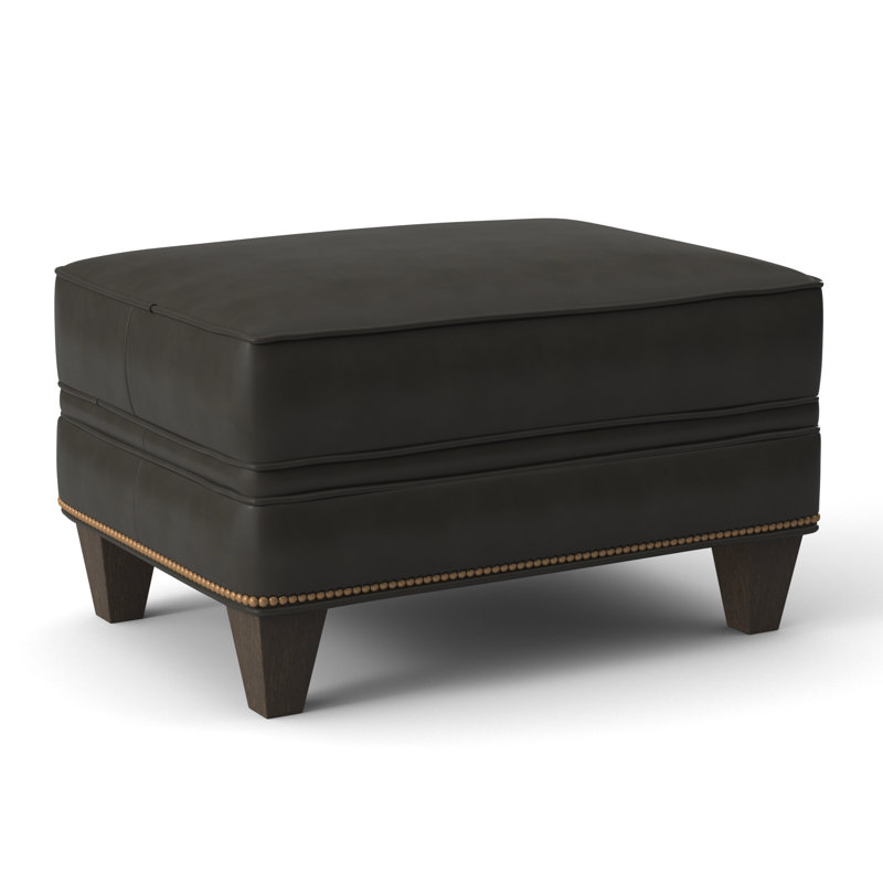 Taraval Ottoman, Empyrean Tweed Genuine Leather, Cobblestone, French Natural