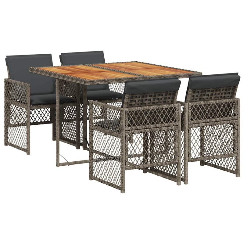 Patio Dining Set Table,, 5 Pieces: Table, 4 Chairs, 73cm H x 110cm W x 106cm D, Grey Cushion/Grey Frame