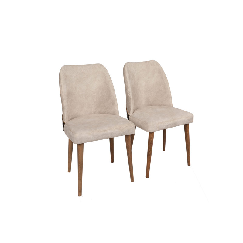 Ensemble de chaises en velours élégant et similicuir, crème et noyer | Cadre 100% métal avec pieds en bois de charme | Dimensions: 19,7 po x 35,4 po x 19,3 po | Design moderne, capacité de 352 lb, confort pour la salle à manger et les espaces de vie