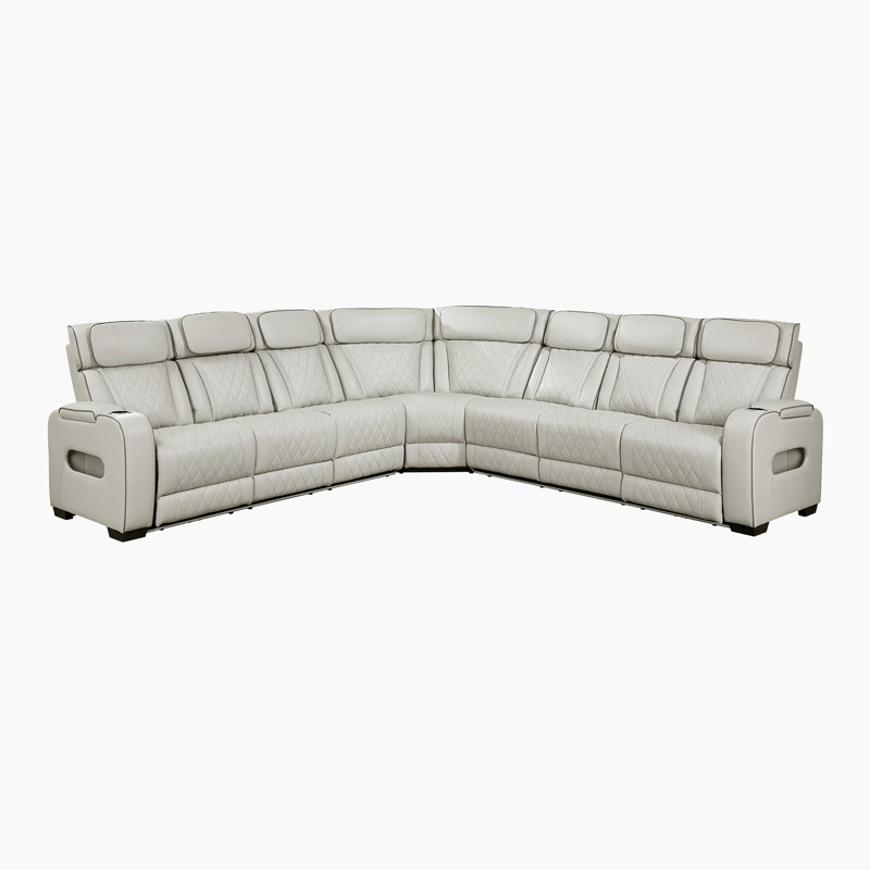 Annitra 128" Modern & Contemporary 3-Piece Faux Leather Power Reclining Sectional Sofa with Ultimate Drop-Down Console with Wireless Charging and Dual Power Reclining & Adjustable Headrests