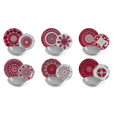 Mandala Red 18 Piece Porcelain Dinnerware Set - Service for 6