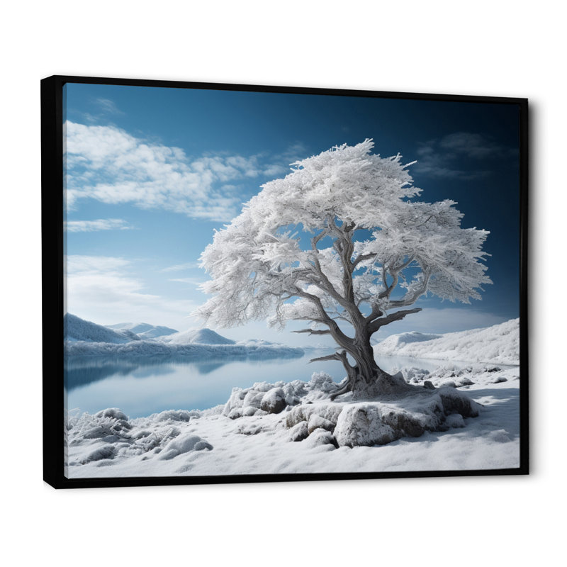 Monochromes bleus et blancs Winters Reflection II - impression, H 30 po x l 40 po x P 1,5 po, Cadre flottant noir