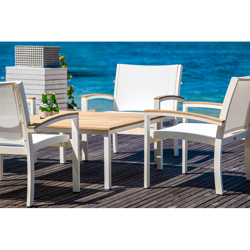 SoHo 42" Square Teak Aluminum Outdoor Coffee Table, Silver