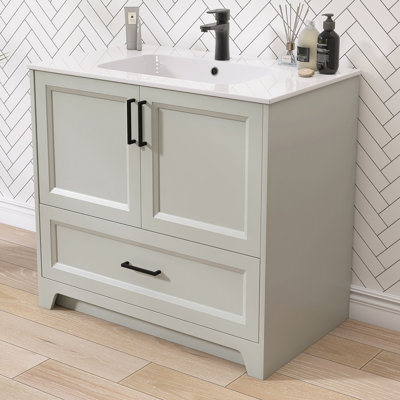 Ensemble de meuble-lavabo autoportant classique en bois massif avec lavabo 36 po