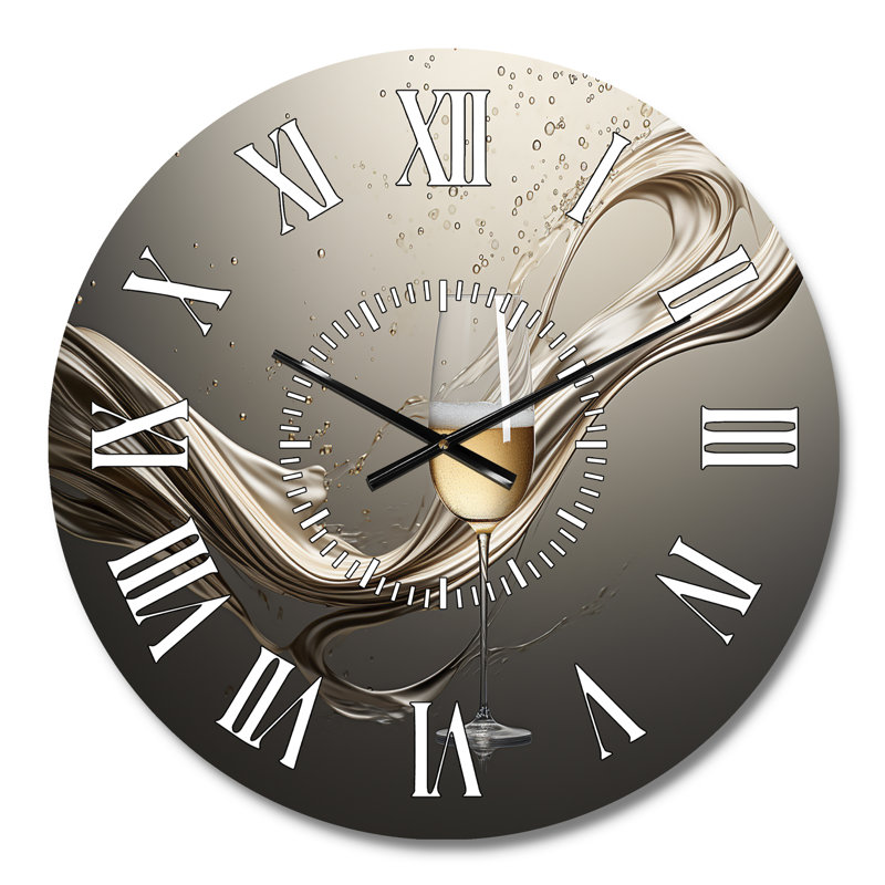 Champagne Glass River Simplicity - Champagne White Face Wall Clock, Medium