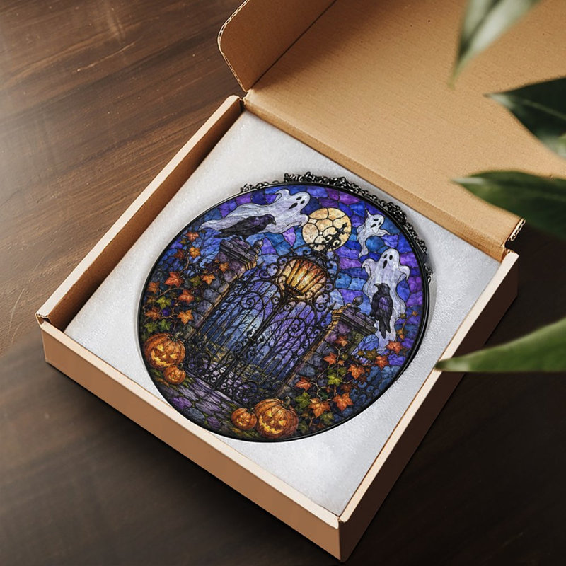 Panneau de vitrail Halloween pour fenêtre, 3,5 x 3,5 po (9 x 9 cm)