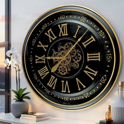 Horloge murale avec engrenages en mouvement réel The-Gear's IR-IR_ 32 po BRASS-ANTIQUE