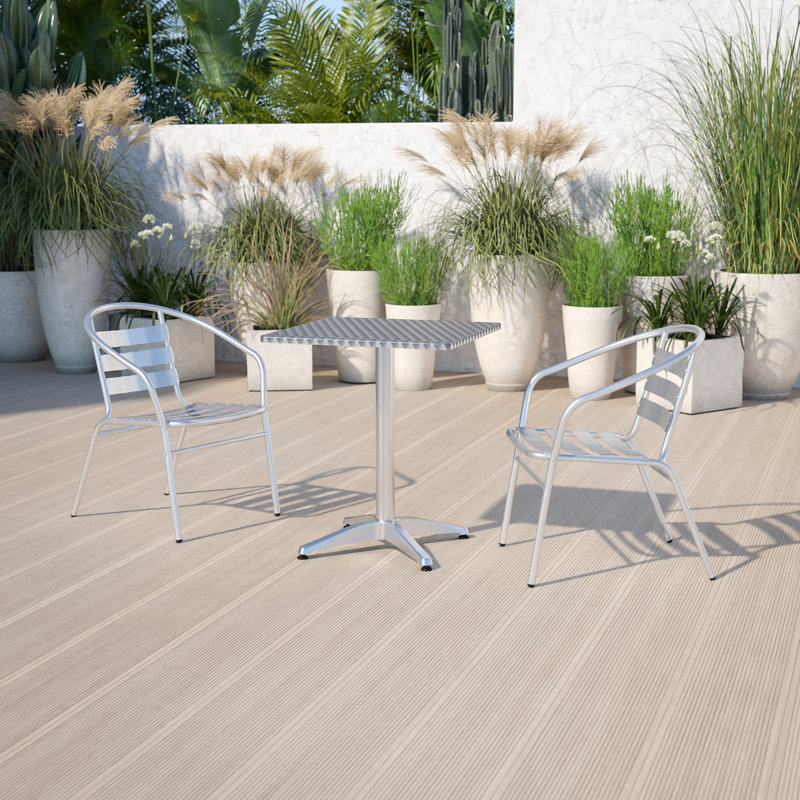 Siward Square Aluminum Smooth Top Indoor-Outdoor Table with Base, 27.5" H x 23.5" W x 23.5" D, Gray