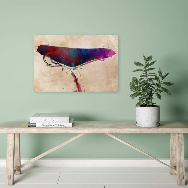 Aquarelle, selle de vélo, art mural contemporain, 16" H x 24" W
