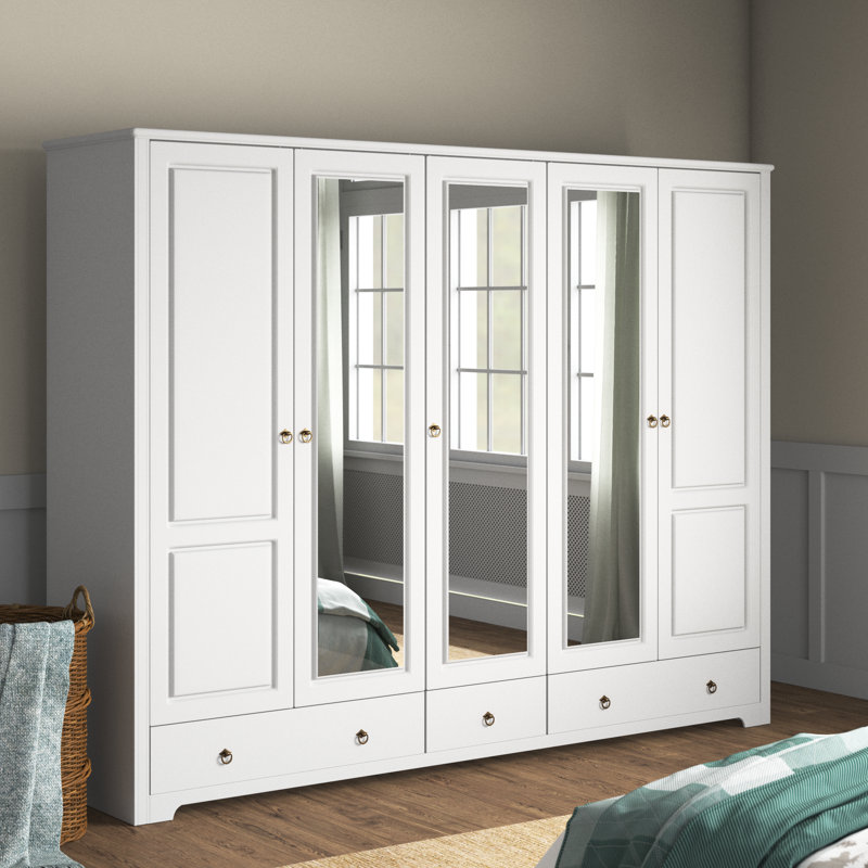 Louroujina 5 Door Solid Wood Wardrobe, White 