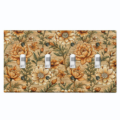 Metal Light Switch Plate Cover; US Standard Size 4 Gang Toggle - Rustic Botanical Wildflower Pattern