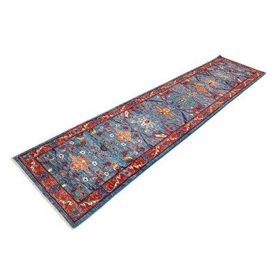 Chemin de table rétro tribal anatolien bleu et rouge fait à la main 3 x 12