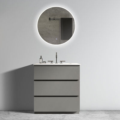 Meuble-lavabo de 30 po en gris - Silencieux, beaucoup d'espace de rangement, silencieux et lisse