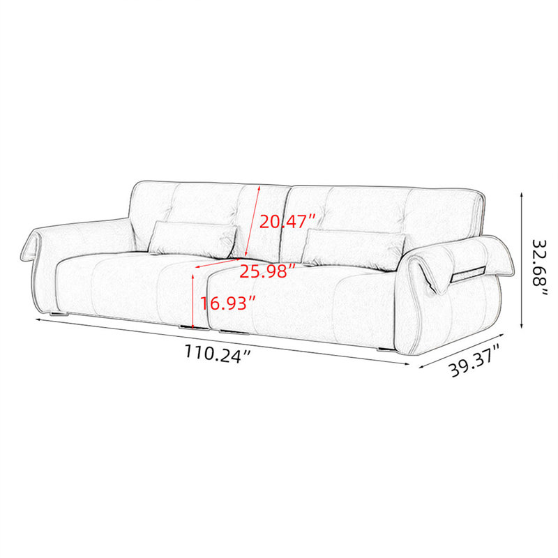 Canapé modulaire gris en polyester, H 32,68 po x l 110,24 po x P 39,37 po , Red, 4
