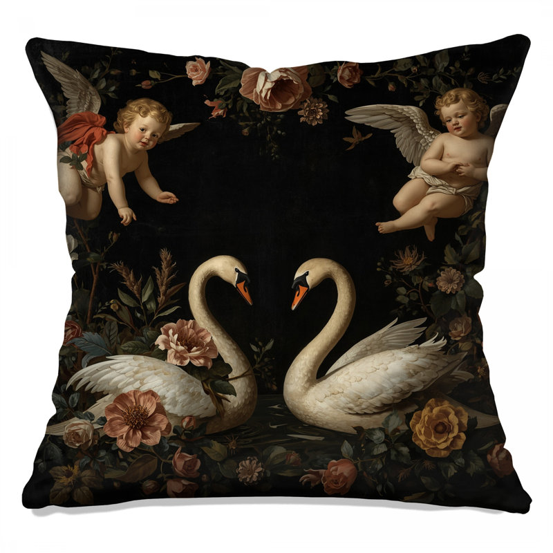 Coussins Swans With Cherub, 14 X 14 pouces