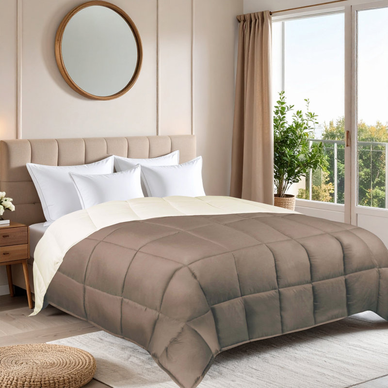 Blue Nile Mills Reversible Solid Down Alternative Comforter Duvet Insert, Full Comforter, Ivory/Taupe